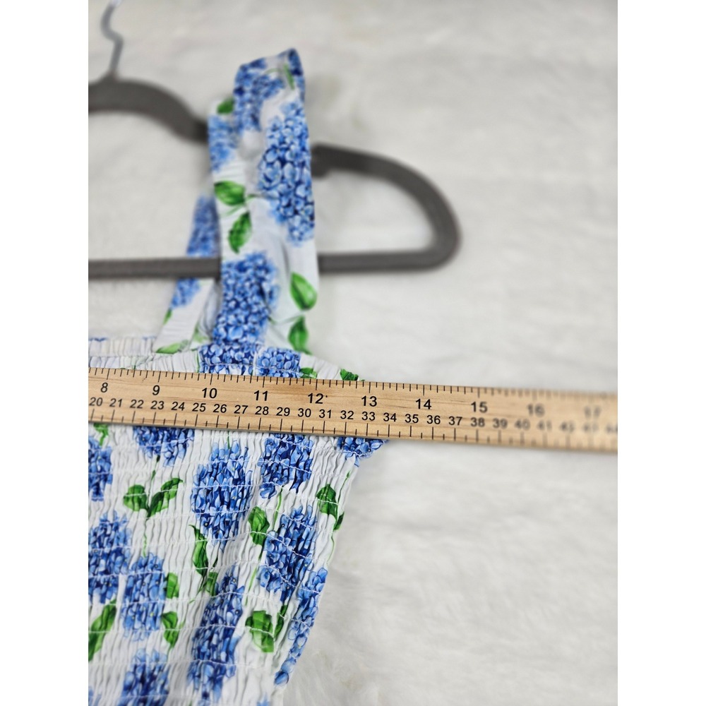 Nanducket Blue Hydrangea Floral Smocked Tiered Cotton Maxi Dress XS Garden Party - Picture 7 of 8